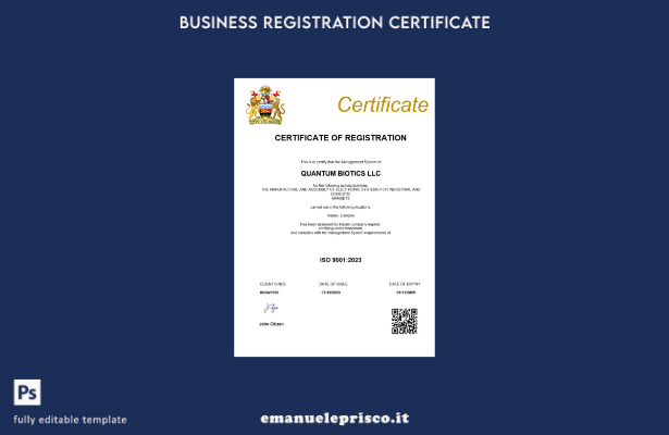 certificato di registrazione aziendale del Malawi in stile verificato modello Wo